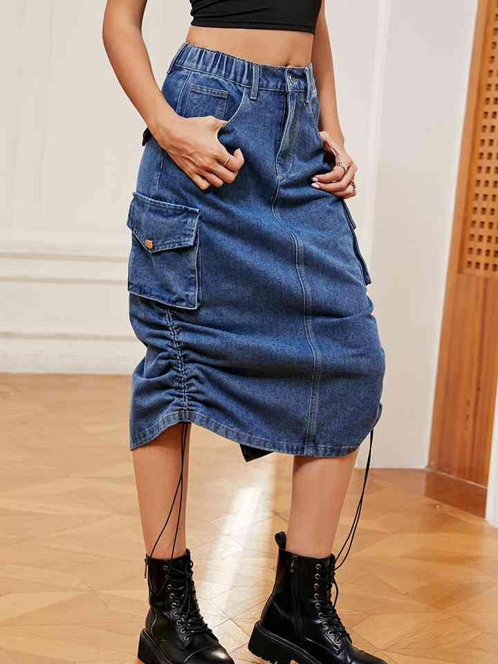 Light blue denim drawstring skirt best sale