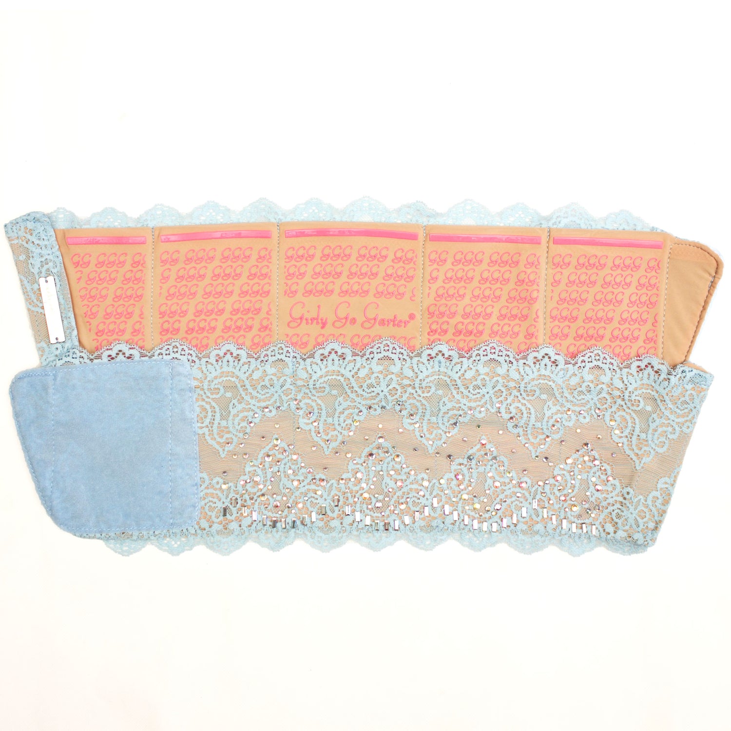 Wedding Blue Garter GlitzyGoGarter by Andy Paige - beaded luxury lingerie garter with pockets for wedding, prom, black tie, formal, bridal garter