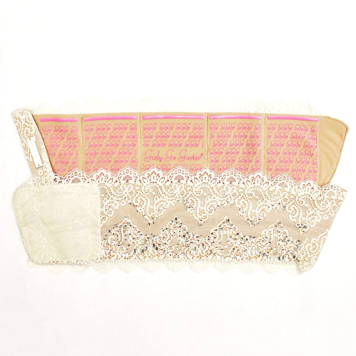 Ivory GlitzyGoGarter by Andy Paige - beaded luxury lingerie garter with pockets for wedding, prom, black tie, formal