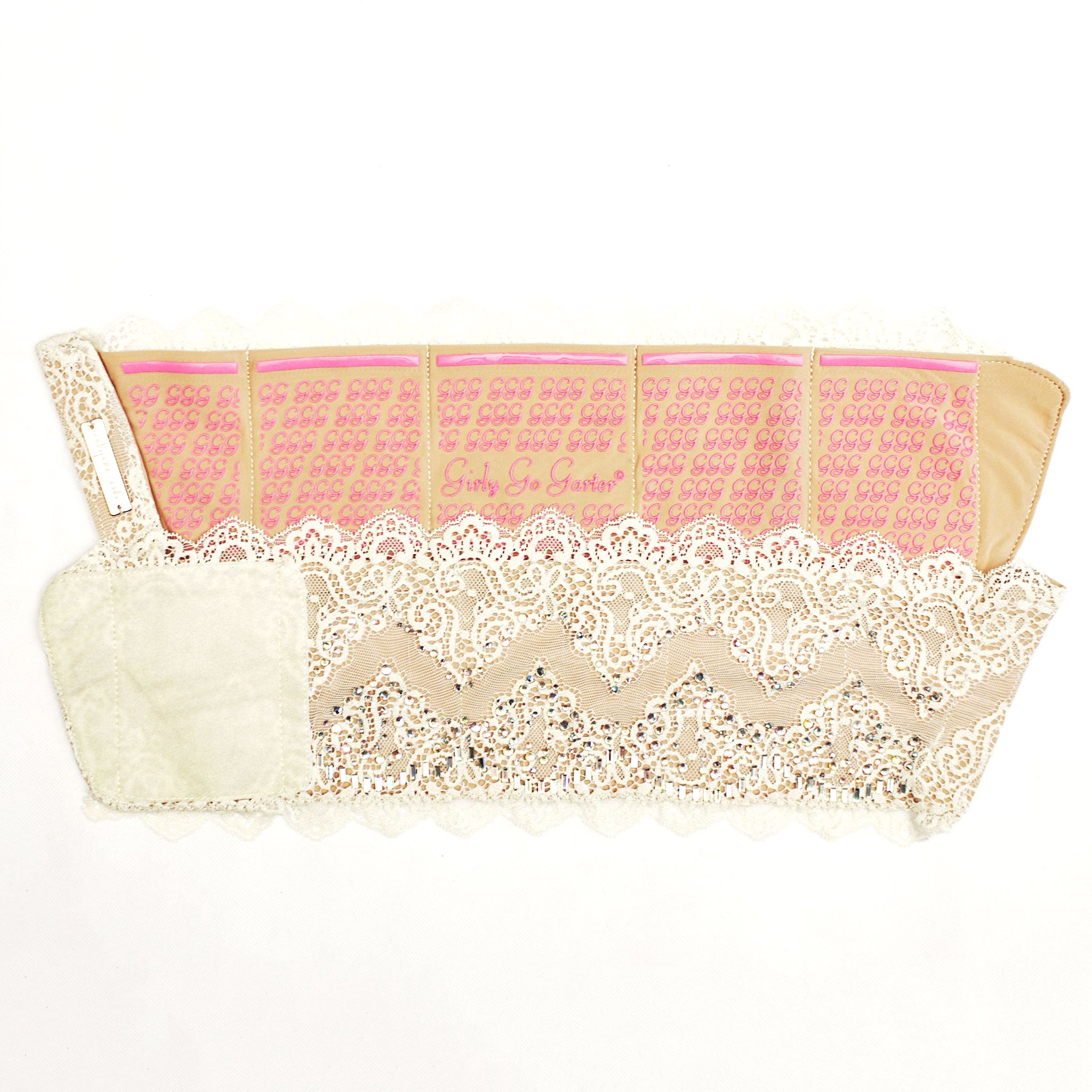 Ivory GlitzyGoGarter by Andy Paige - beaded luxury lingerie garter with pockets for wedding, prom, black tie, formal