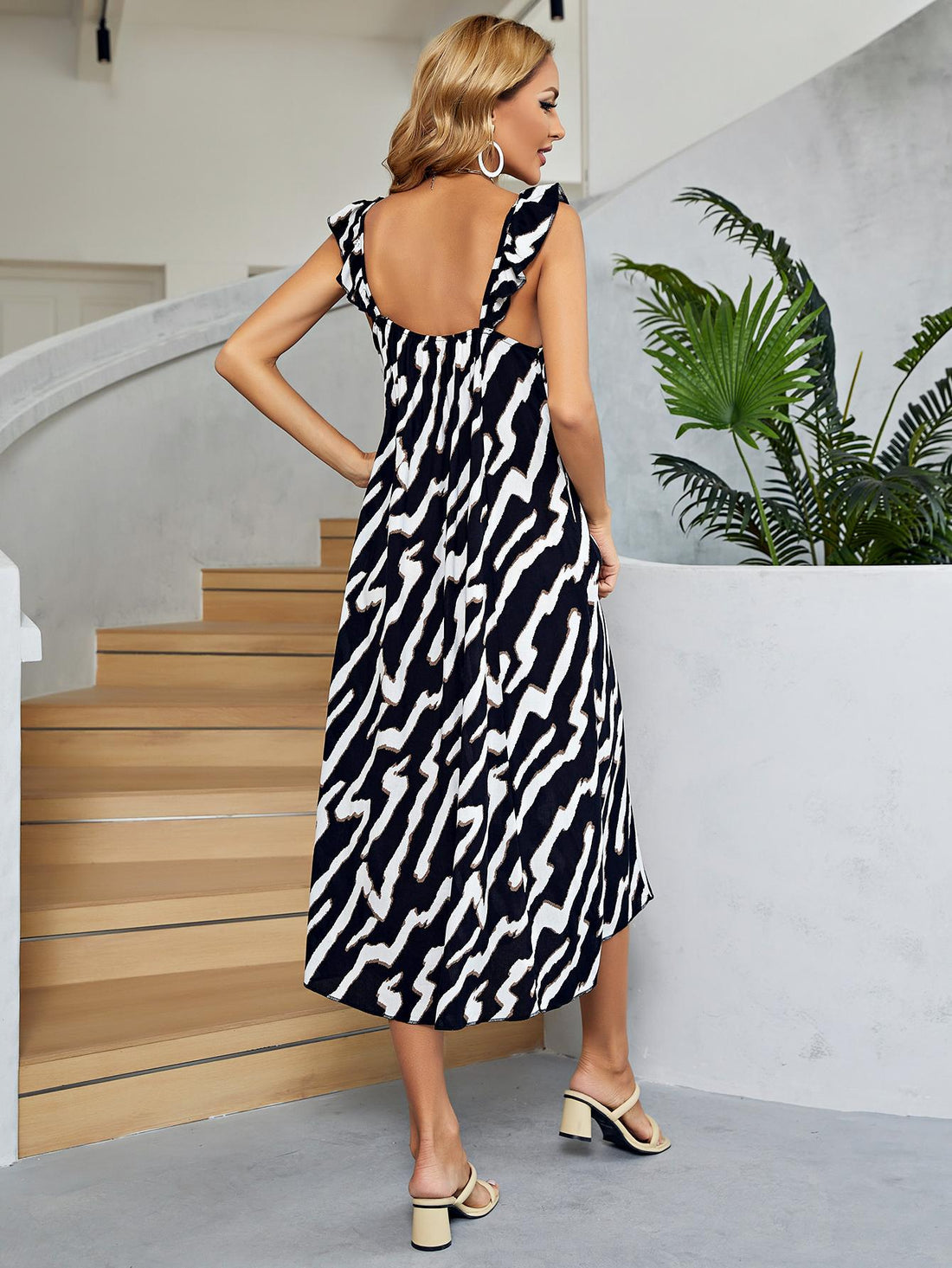 Two-Tone Low Back Midi Dress