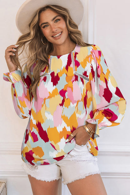 Printed Flounce Sleeve Buttoned Blouse