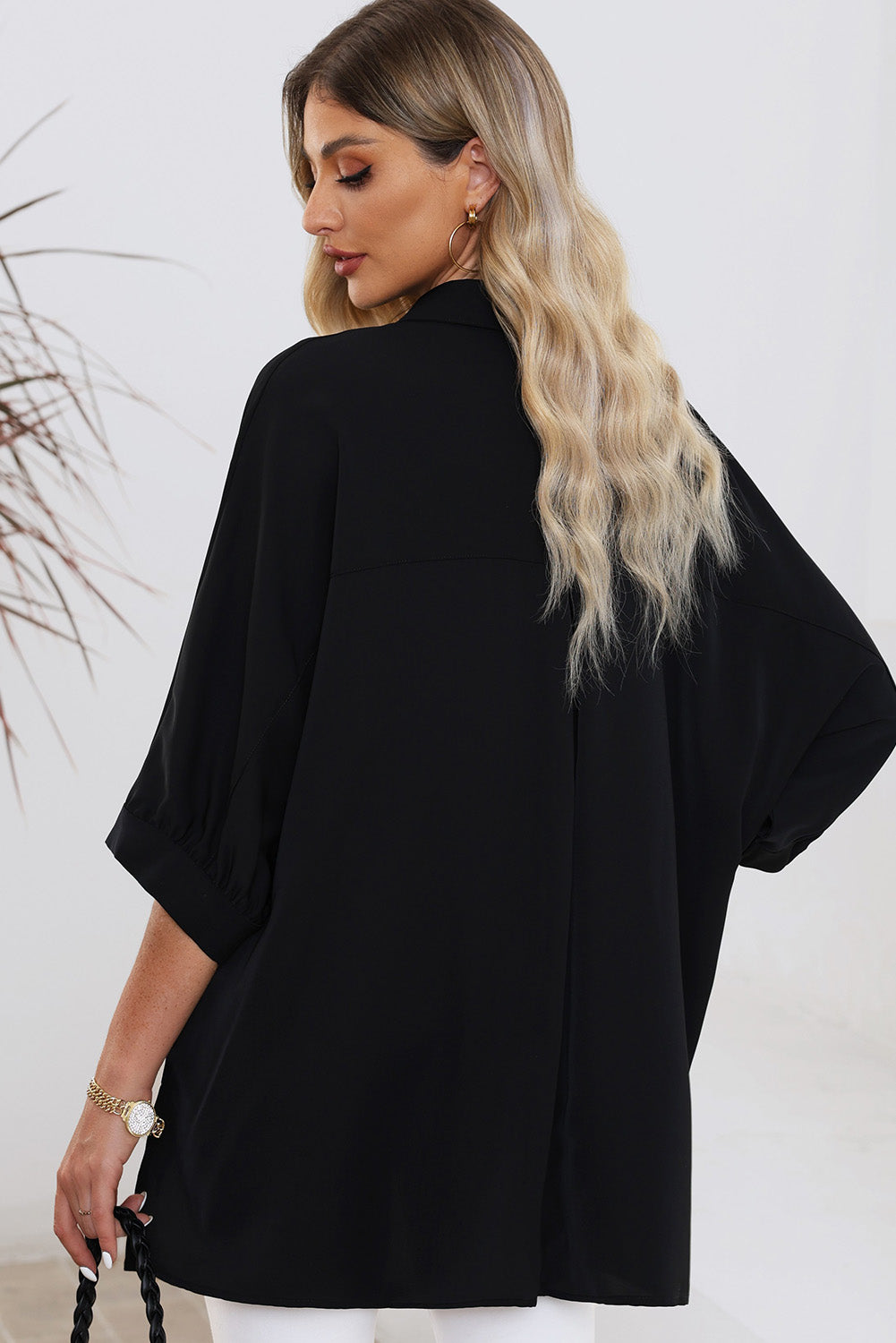 Three-Quarter Sleeve Slit Shirt