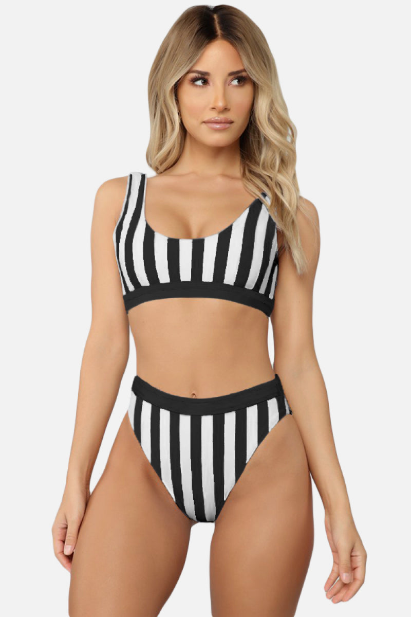 Vertical striped store high waisted bikini