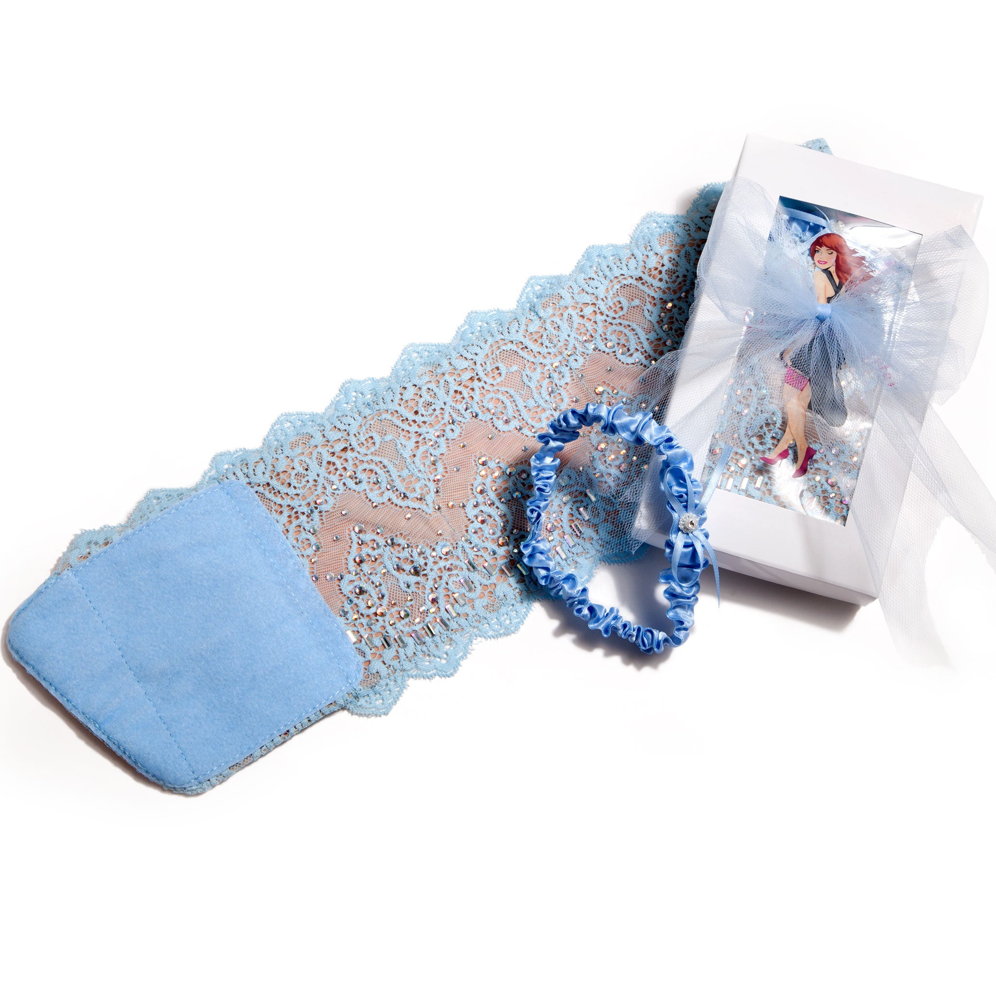 Blue Wedding Garter Bridal Garter Gift Set with free satin garter for wedding garter toss GlitzyGoGarter by Andy Paige